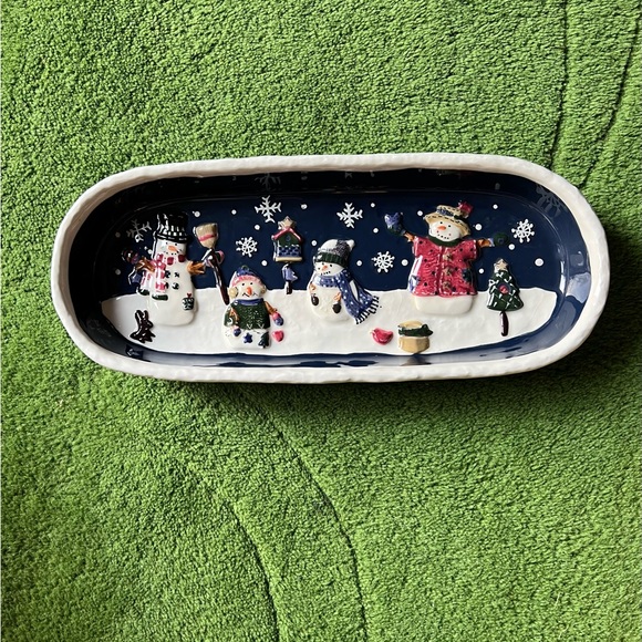Adorable Christmas Dish. Snowman, Birds, Ceramic. 11.5” long. - Picture 1 of 10